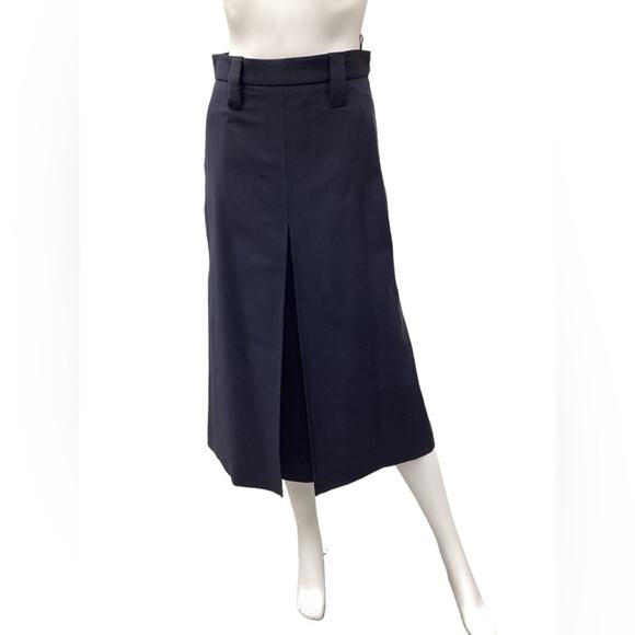 Prada Skirt Women’s Size 6 A-Line Large Front Pleat with Back Slit in Navy Blue - Picture 1 of 4